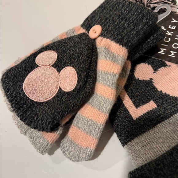 Disney Mickey Mouse Black and Pink Hat and Gloves Set - Picture 2 of 3